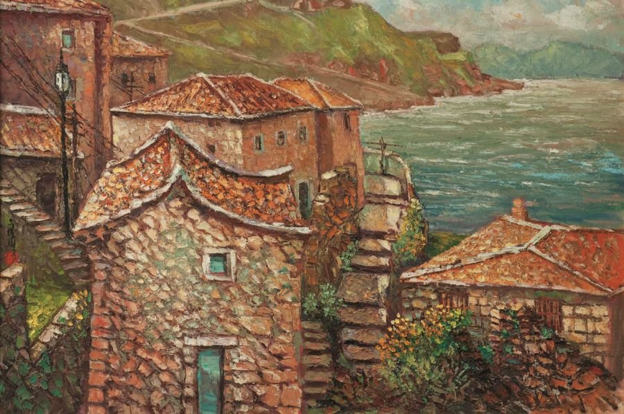 吳文珩---馬祖芹壁村 Ma-Tsu Chin-bi village 72x60cm 油畫 2000