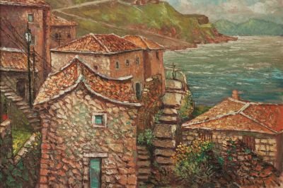 吳文珩---馬祖芹壁村 Ma-Tsu Chin-bi village 72x60cm 油畫 2000