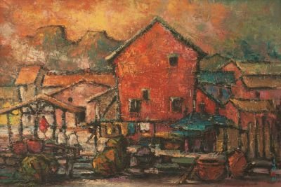 吳文珩---鄉居 Rural housing 91x61cm 油畫 1982（參加台灣第73屆全省美展會）